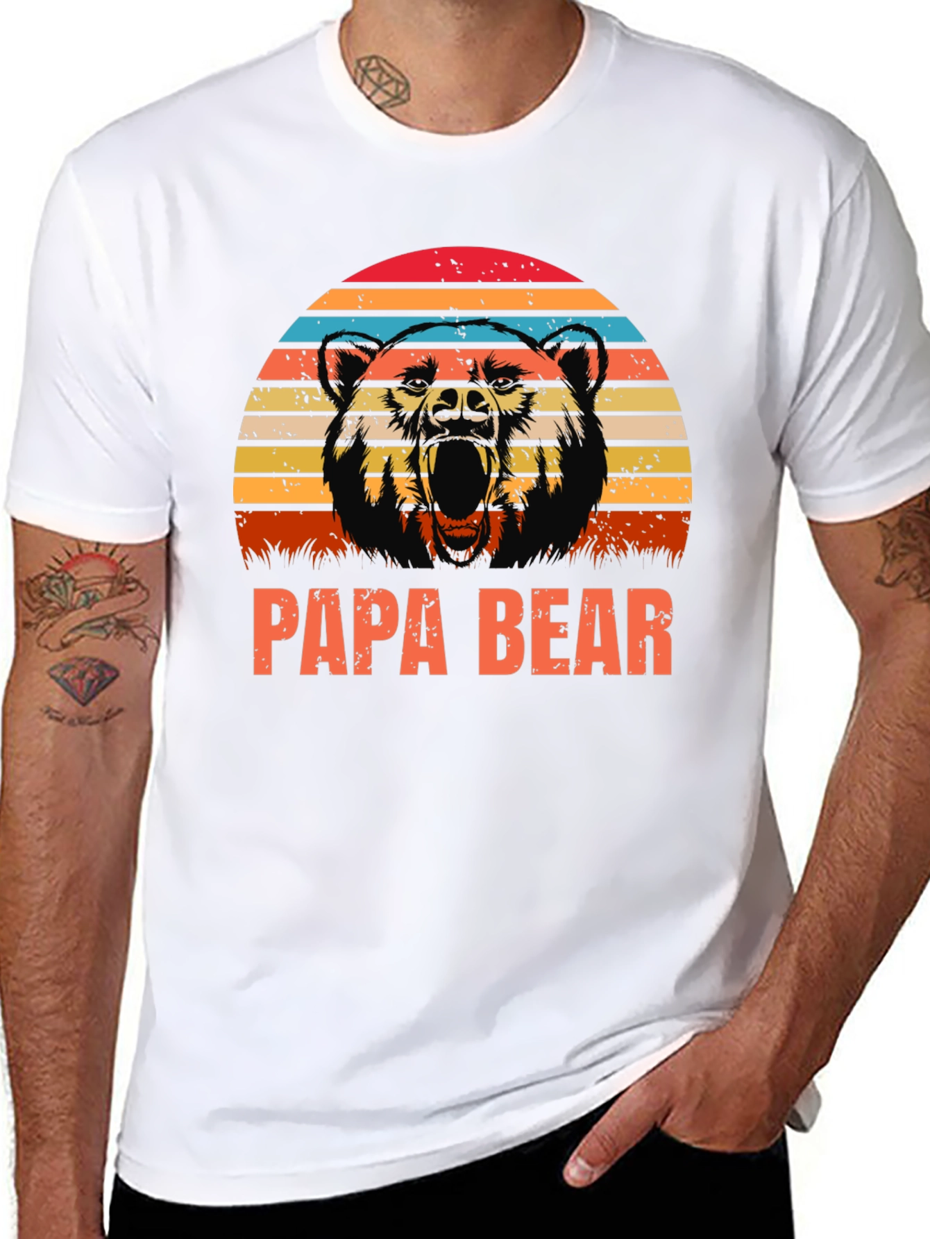 Papa Bear Graphic Tee - Retro Style Black Shirt