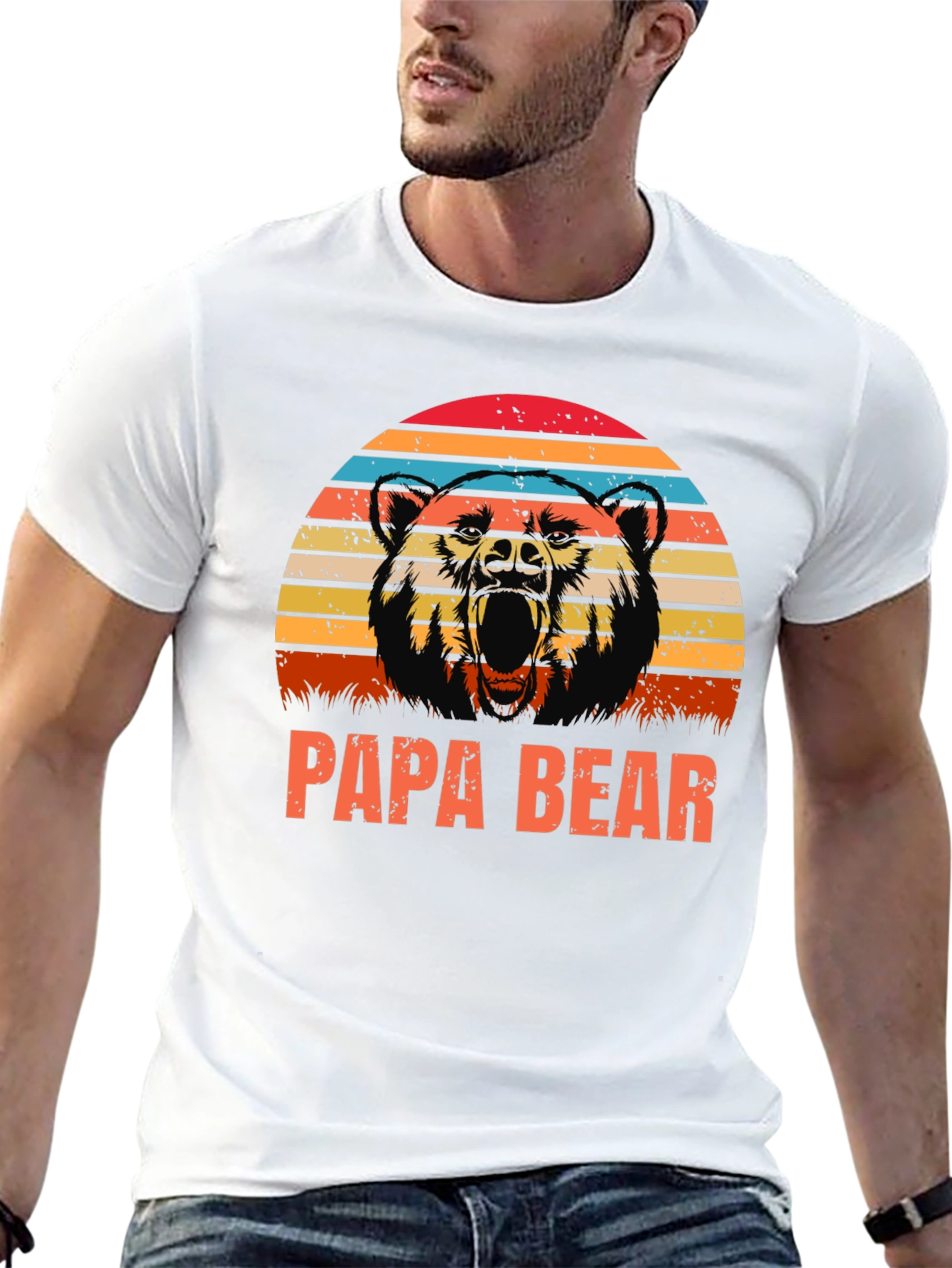 Papa Bear Graphic Tee - Retro Style Black Shirt