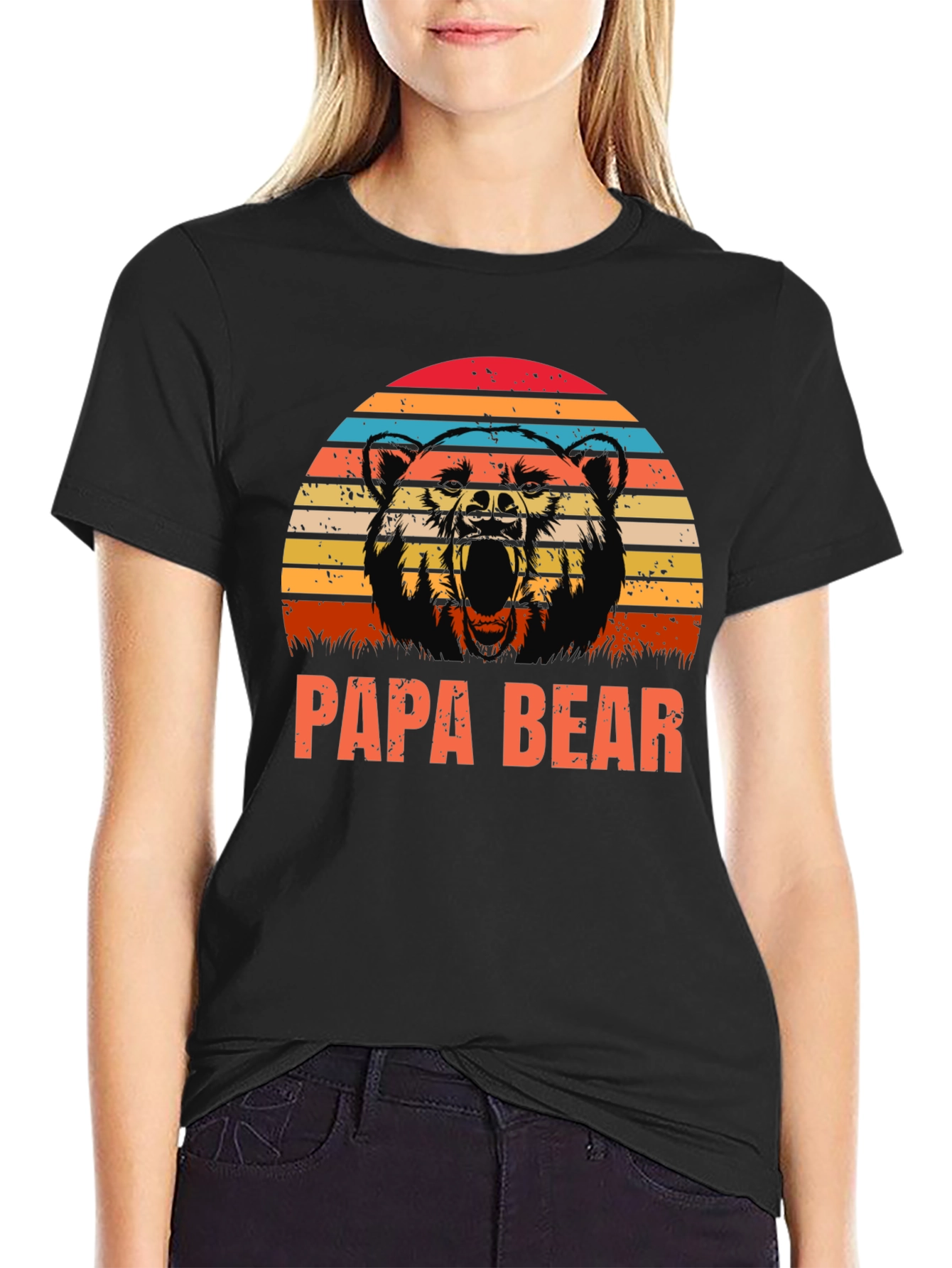Papa Bear Graphic Tee - Retro Style Black Shirt
