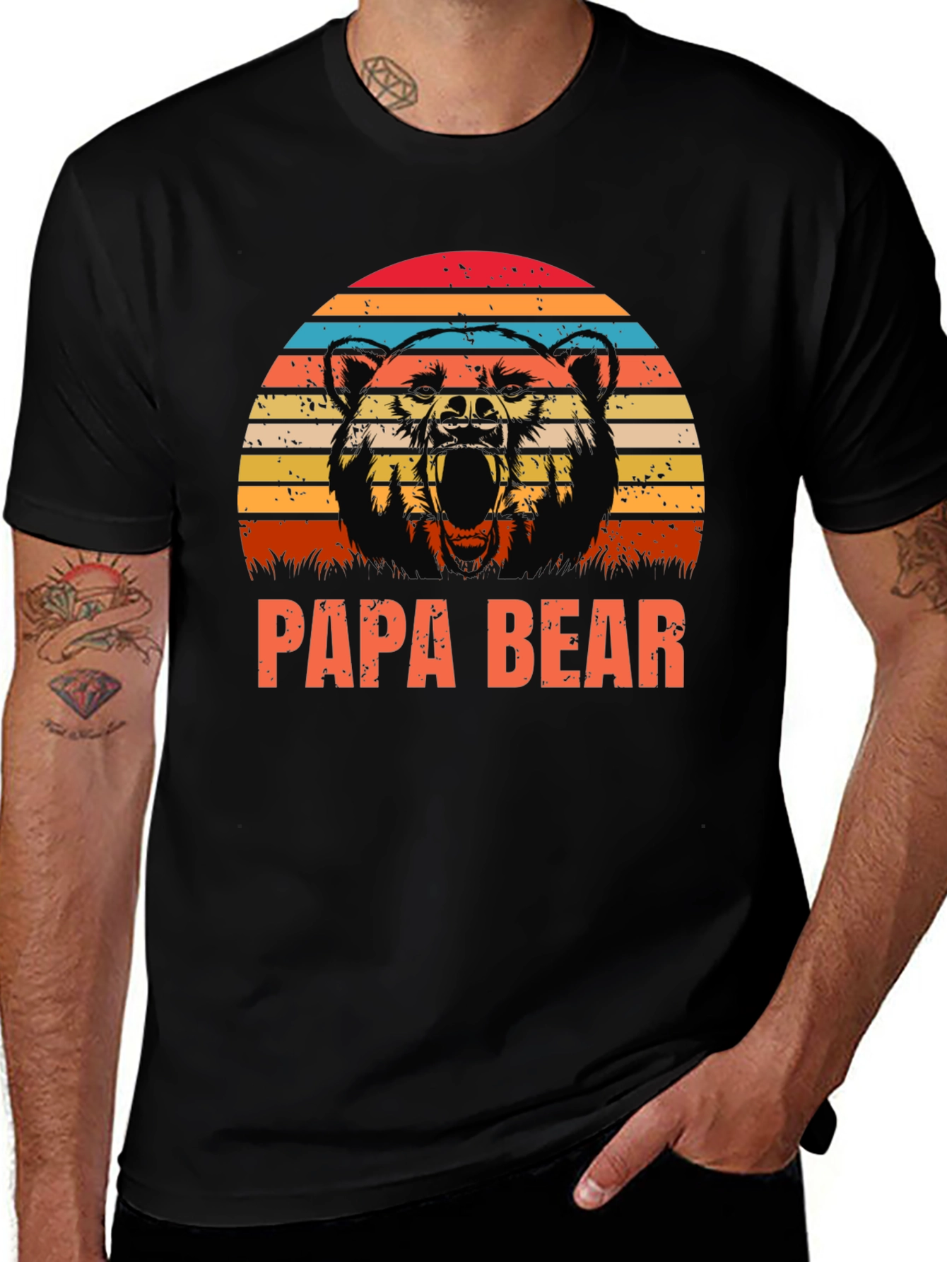 Papa Bear Graphic Tee - Retro Style Black Shirt