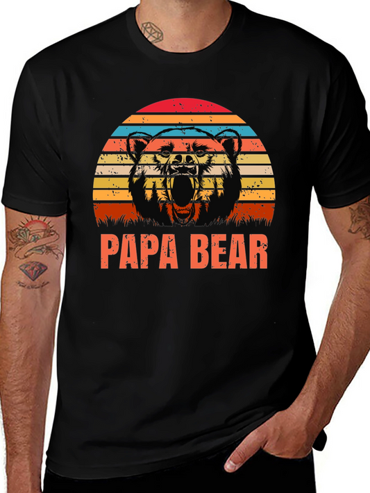 Papa Bear Graphic Tee - Retro Style Black Shirt
