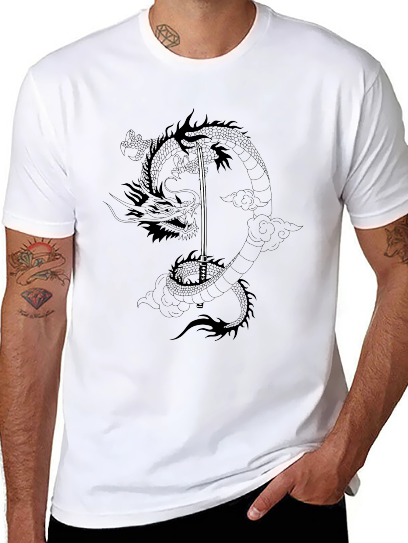 Dragon Katana T-Shirt - Black Graphic Tee