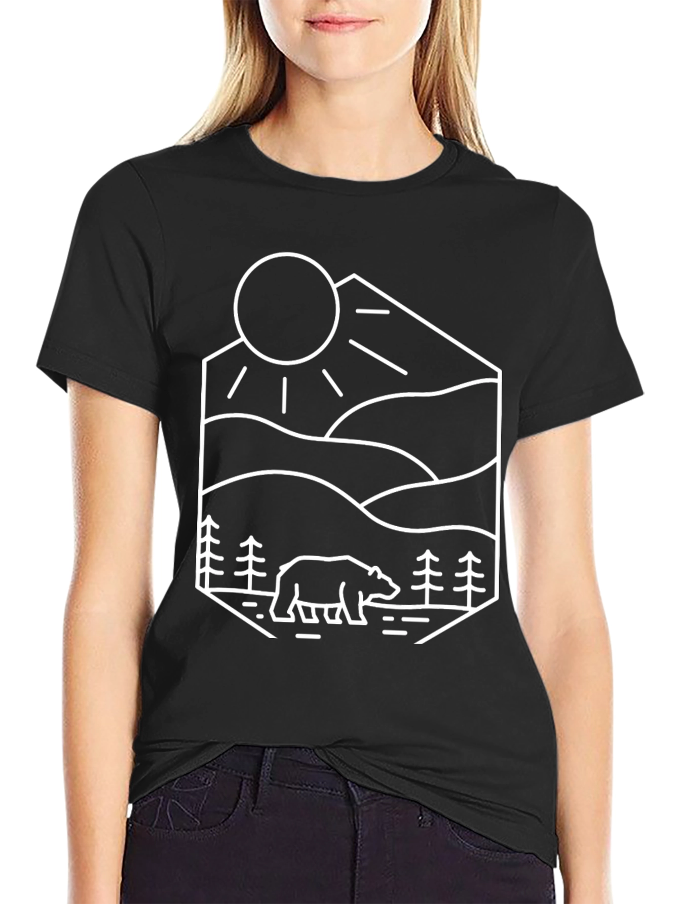 Geometric Bear Mountain Graphic Tee - Black