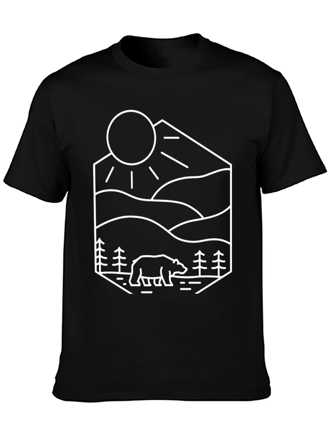 Geometric Bear Mountain Graphic Tee - Black