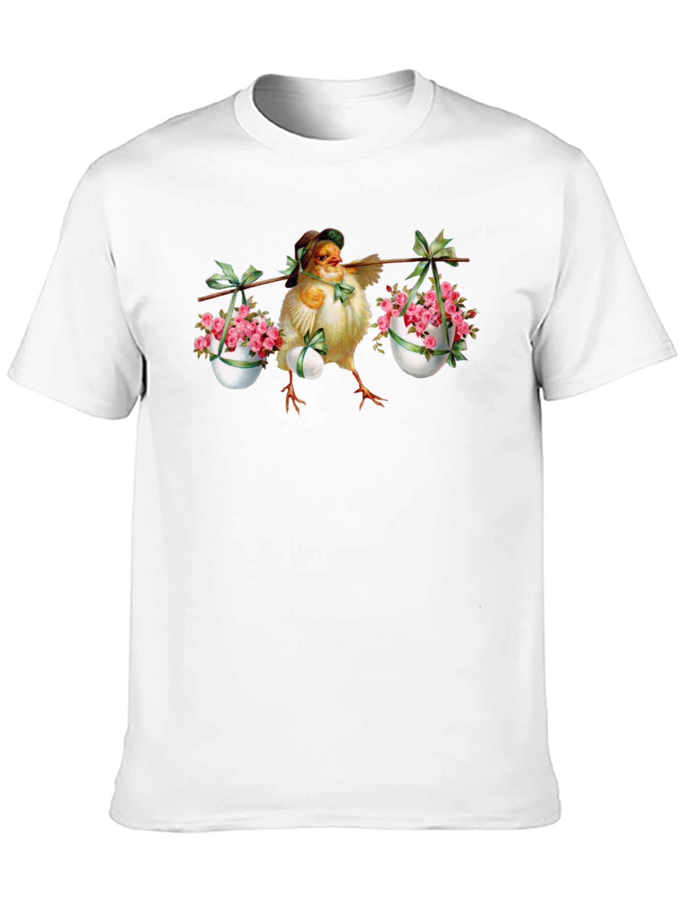 Chick with Easter Eggs & Flowers Graphic Tee