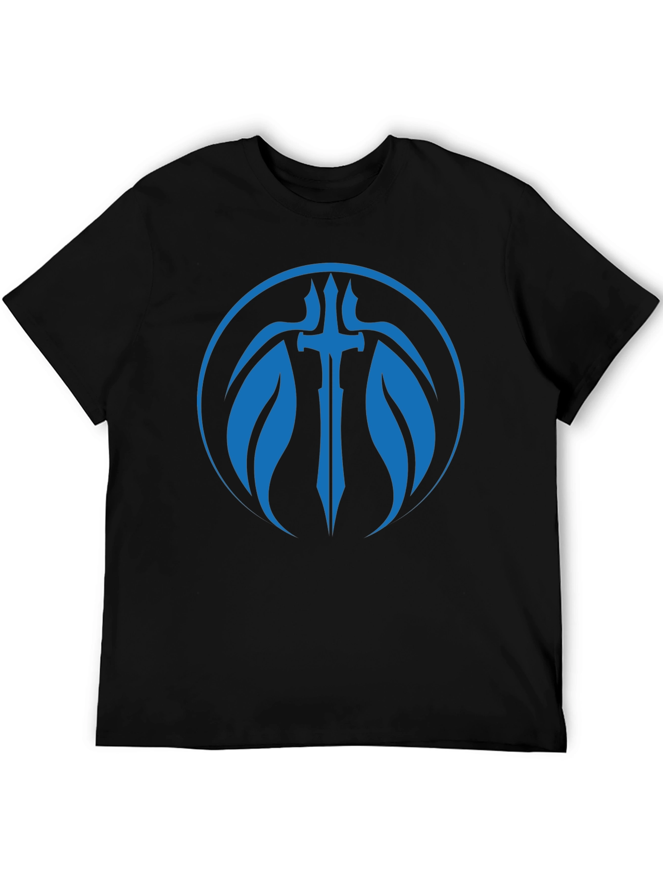 Black T-Shirt with Blue Sword Graphic