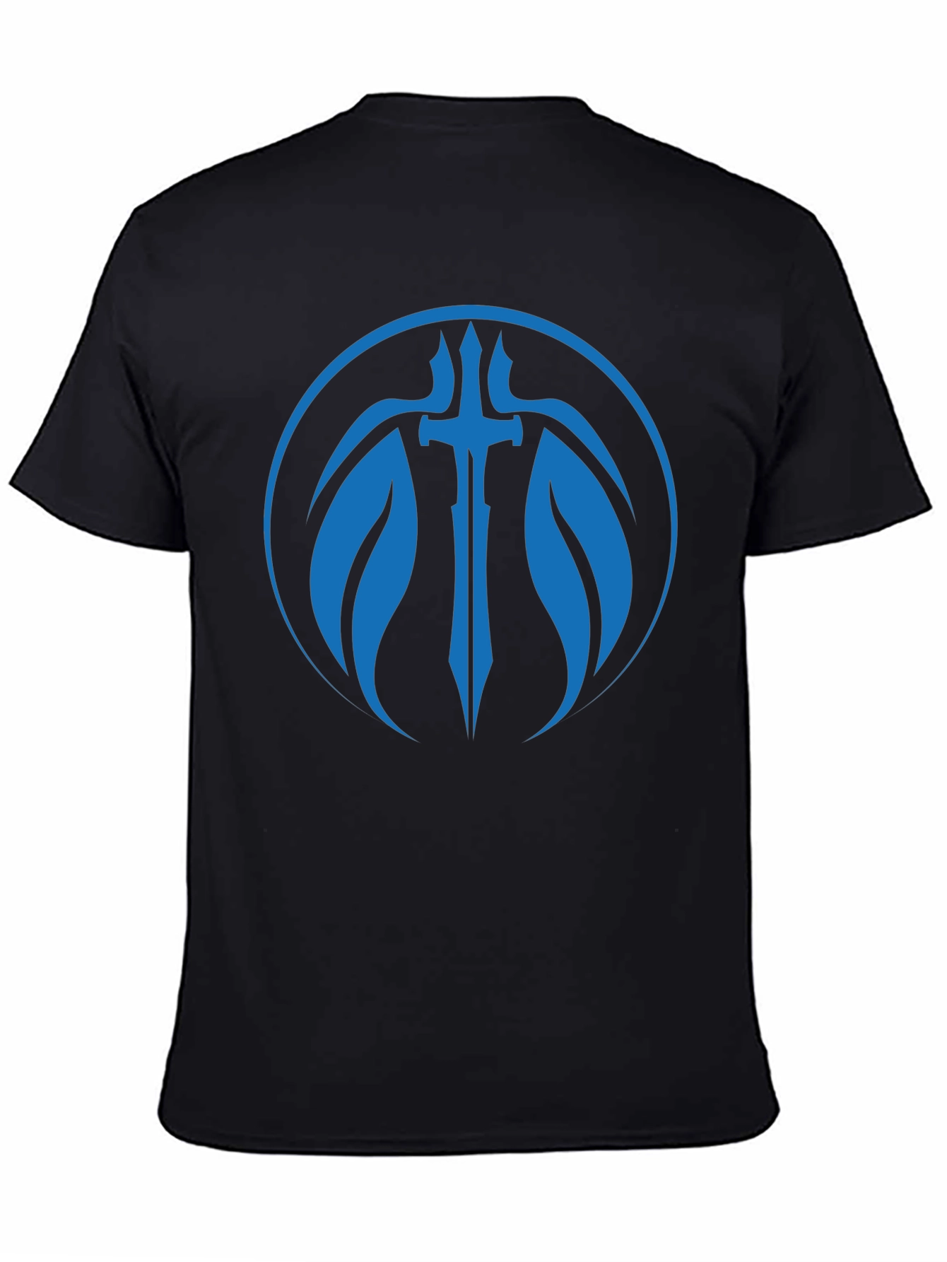 Black T-Shirt with Blue Sword Graphic