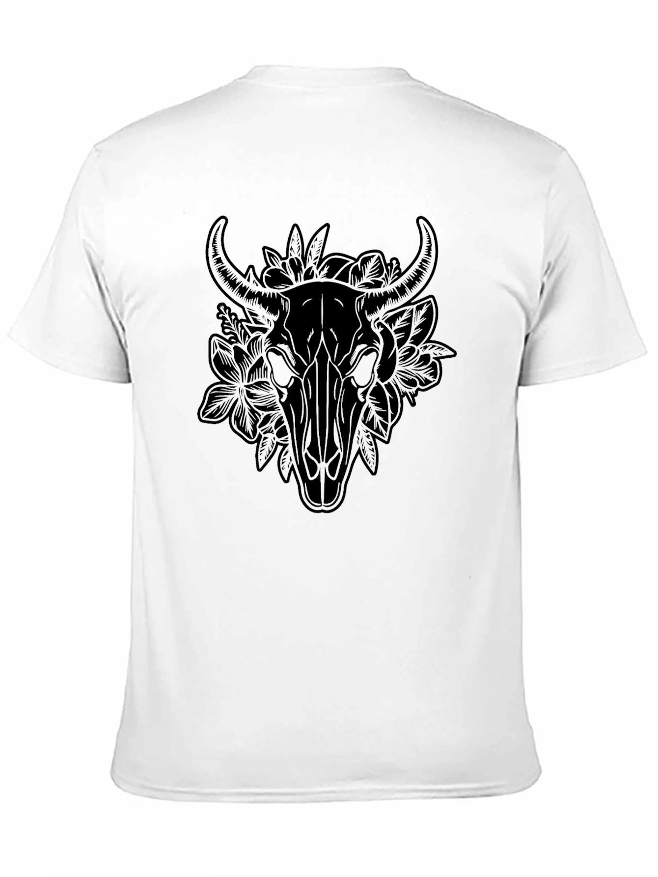 Floral Bull Skull Graphic Tee - Black T-Shirt