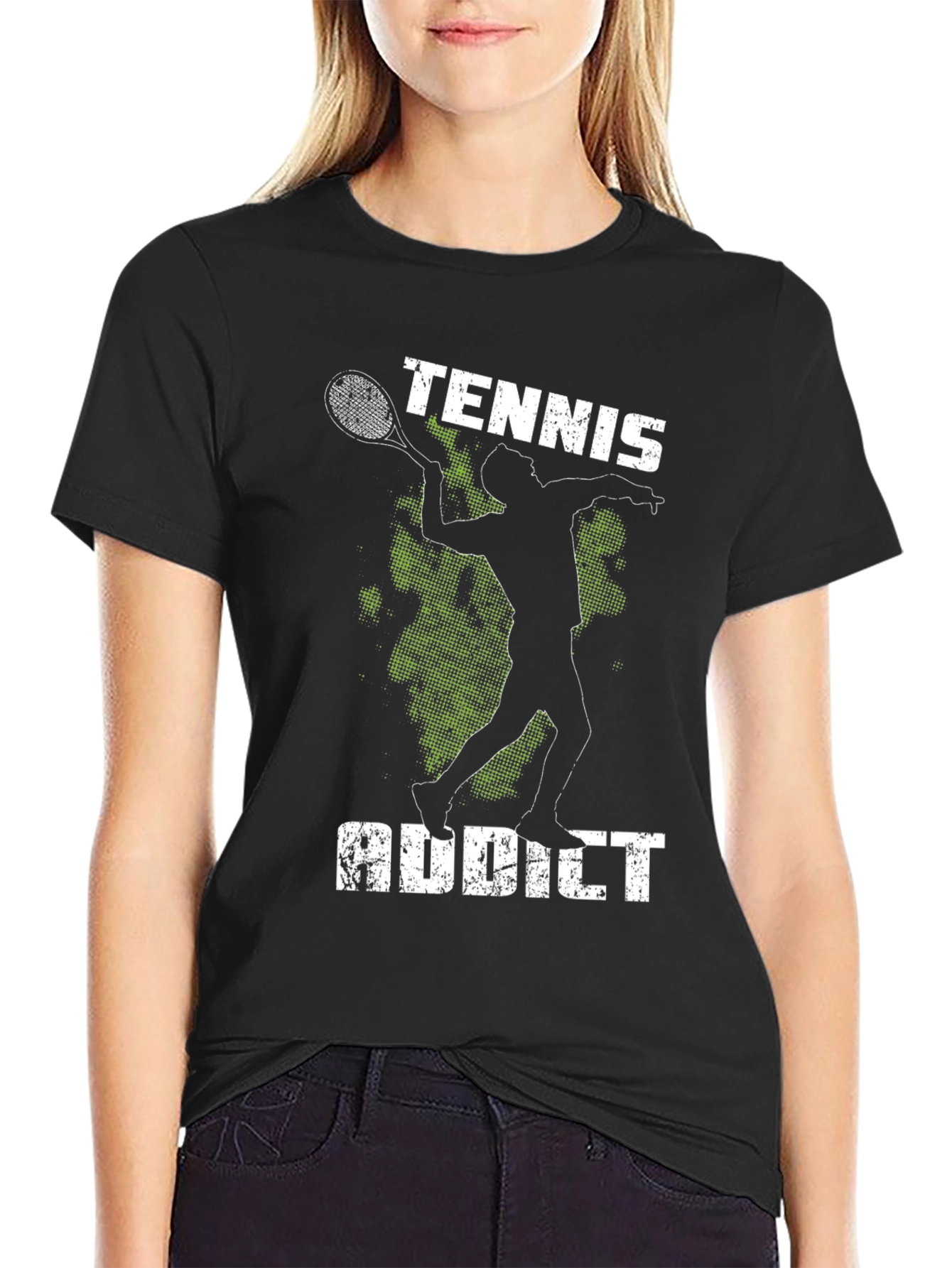 Tennis Addict Graphic Tee - Black Cotton T-Shirt