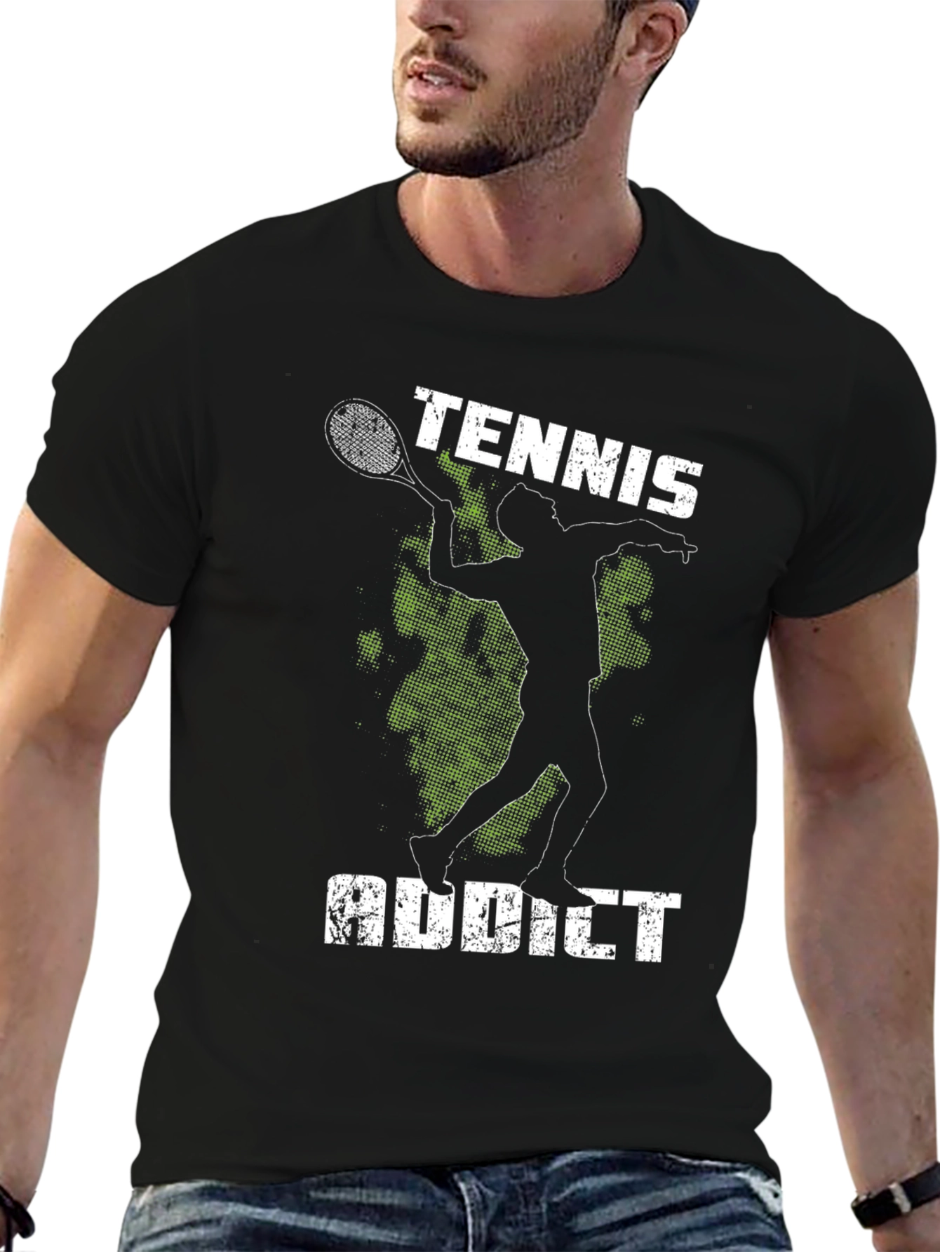 Tennis Addict Graphic Tee - Black Cotton T-Shirt