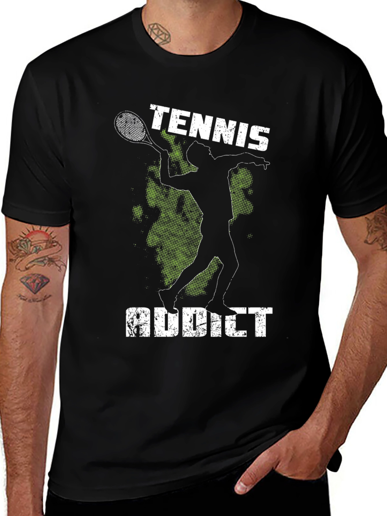 Tennis Addict Graphic Tee - Black Cotton T-Shirt