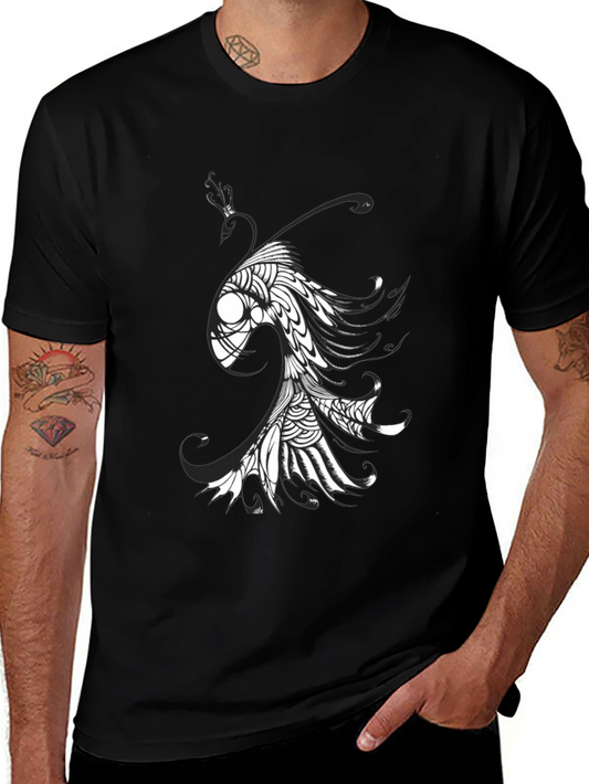 Abstract Fish Graphic Tee - Black Cotton Blend