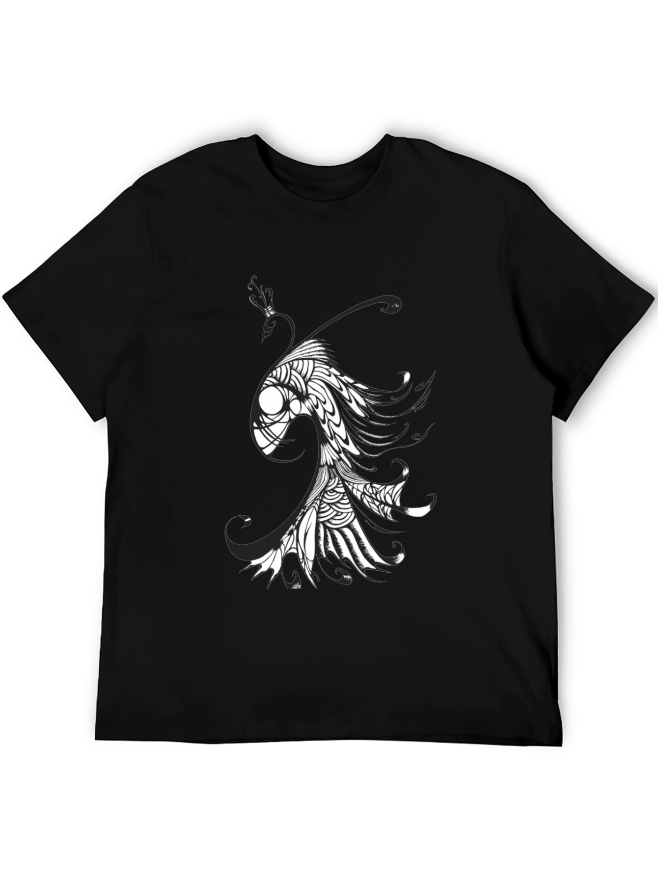 Abstract Fish Graphic Tee - Black Cotton Blend