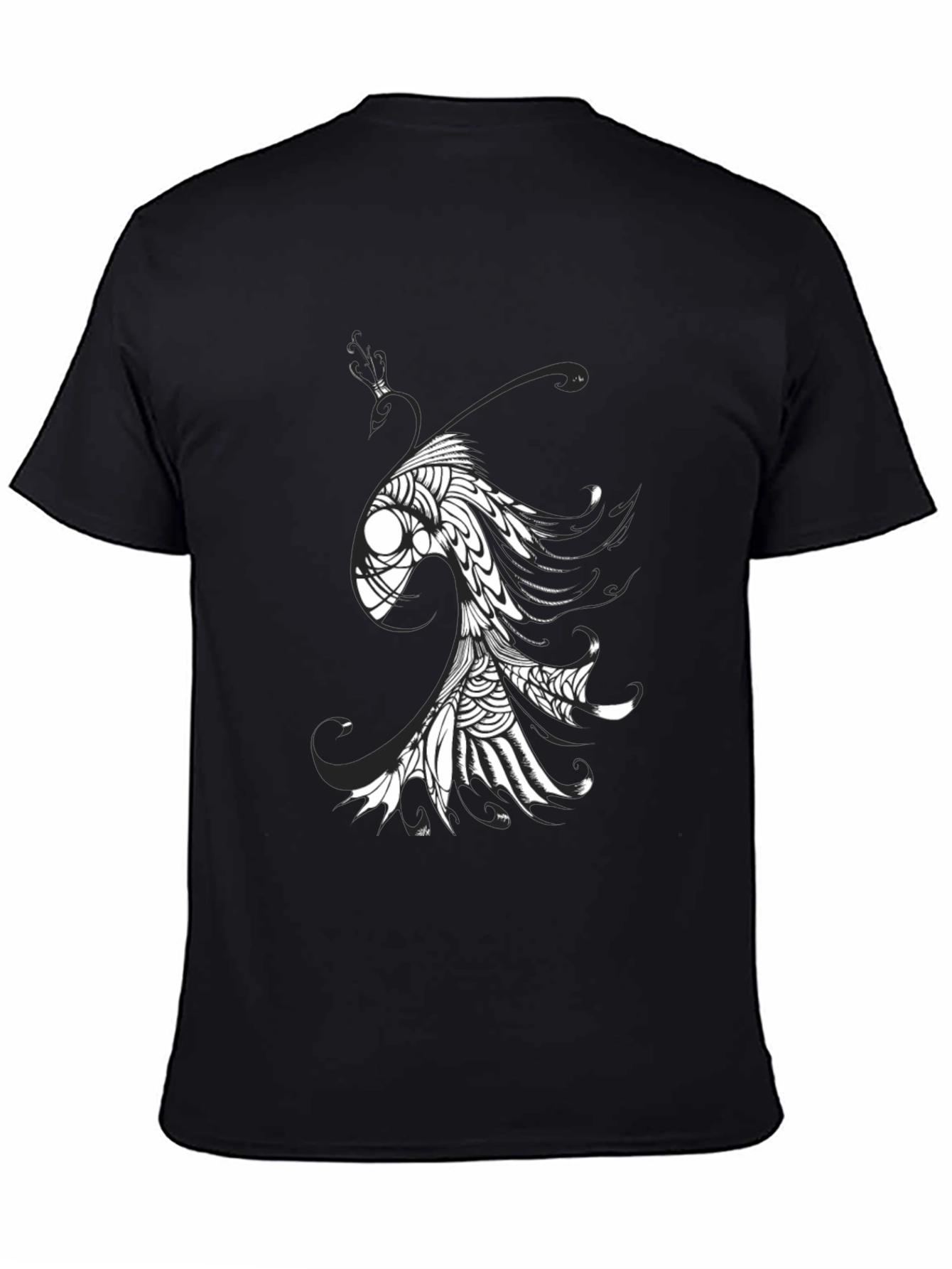 Abstract Fish Graphic Tee - Black Cotton Blend