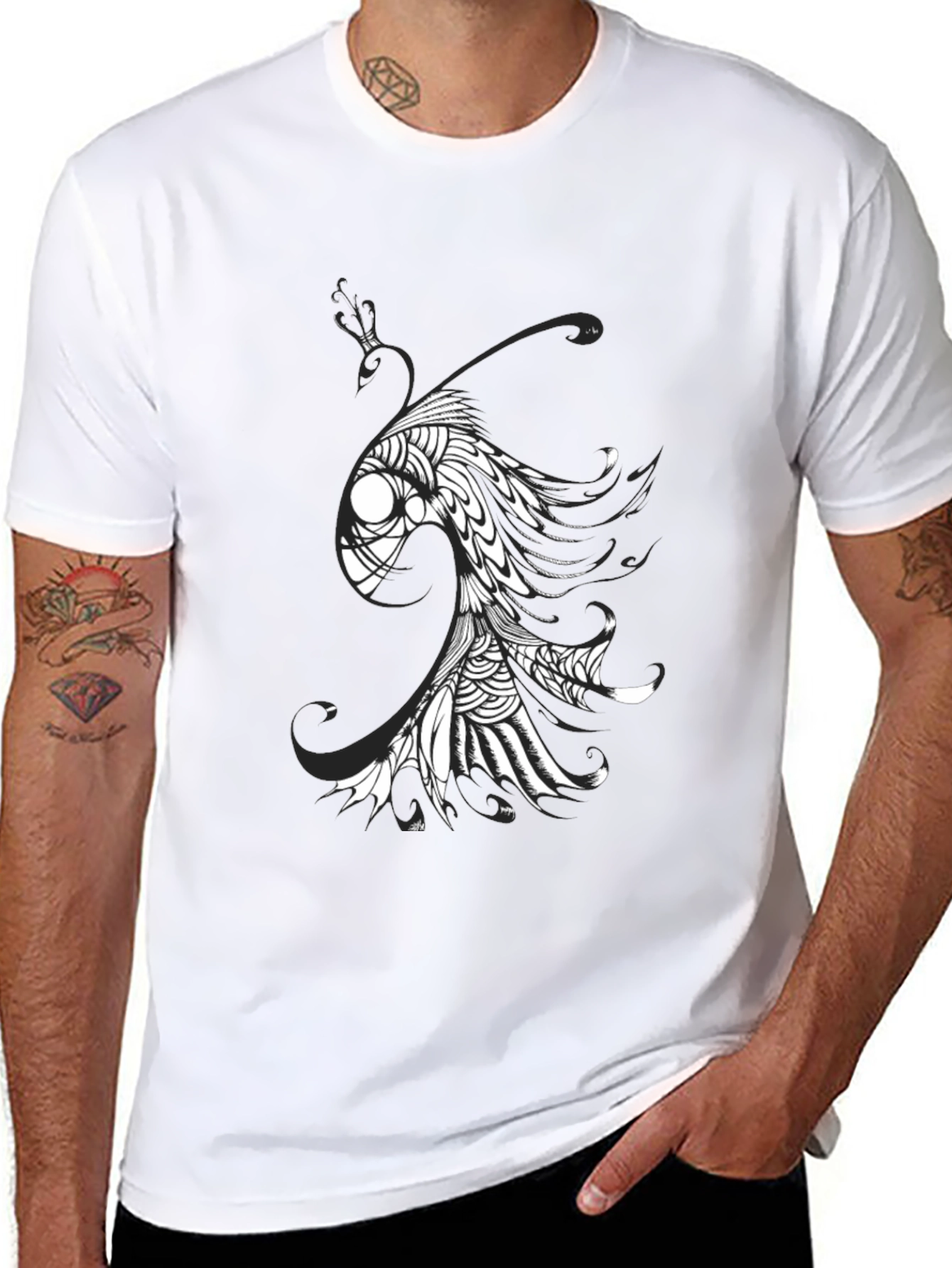 Abstract Fish Graphic Tee - Black Cotton Blend