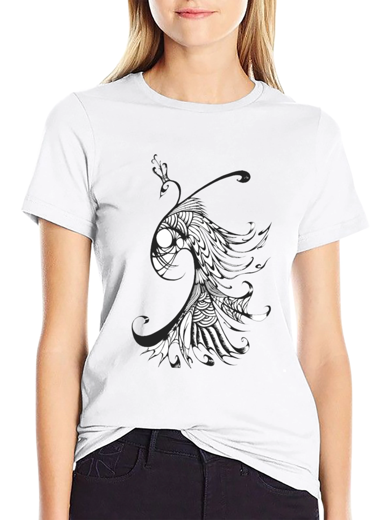 Abstract Fish Graphic Tee - Black Cotton Blend