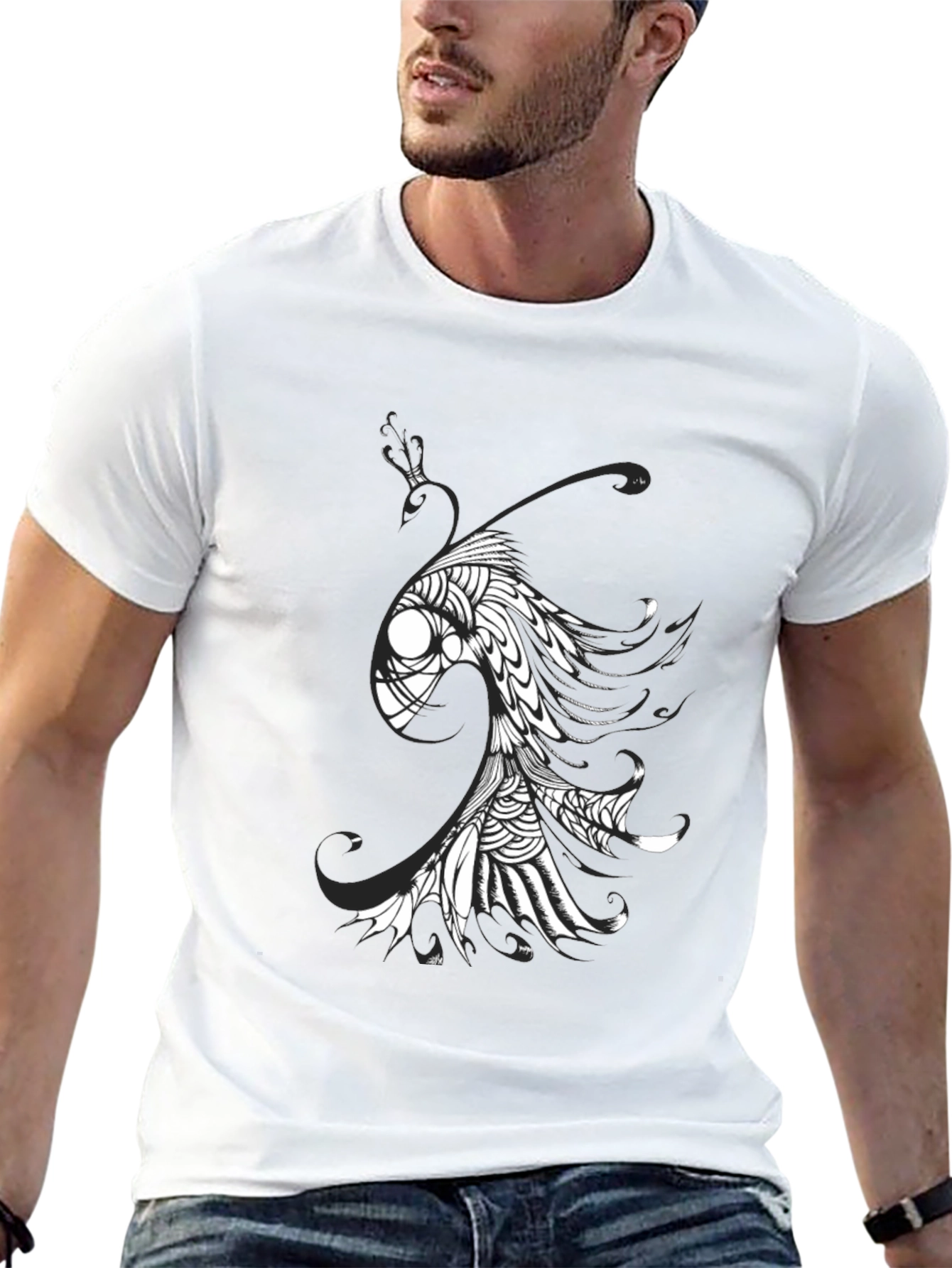 Abstract Fish Graphic Tee - Black Cotton Blend