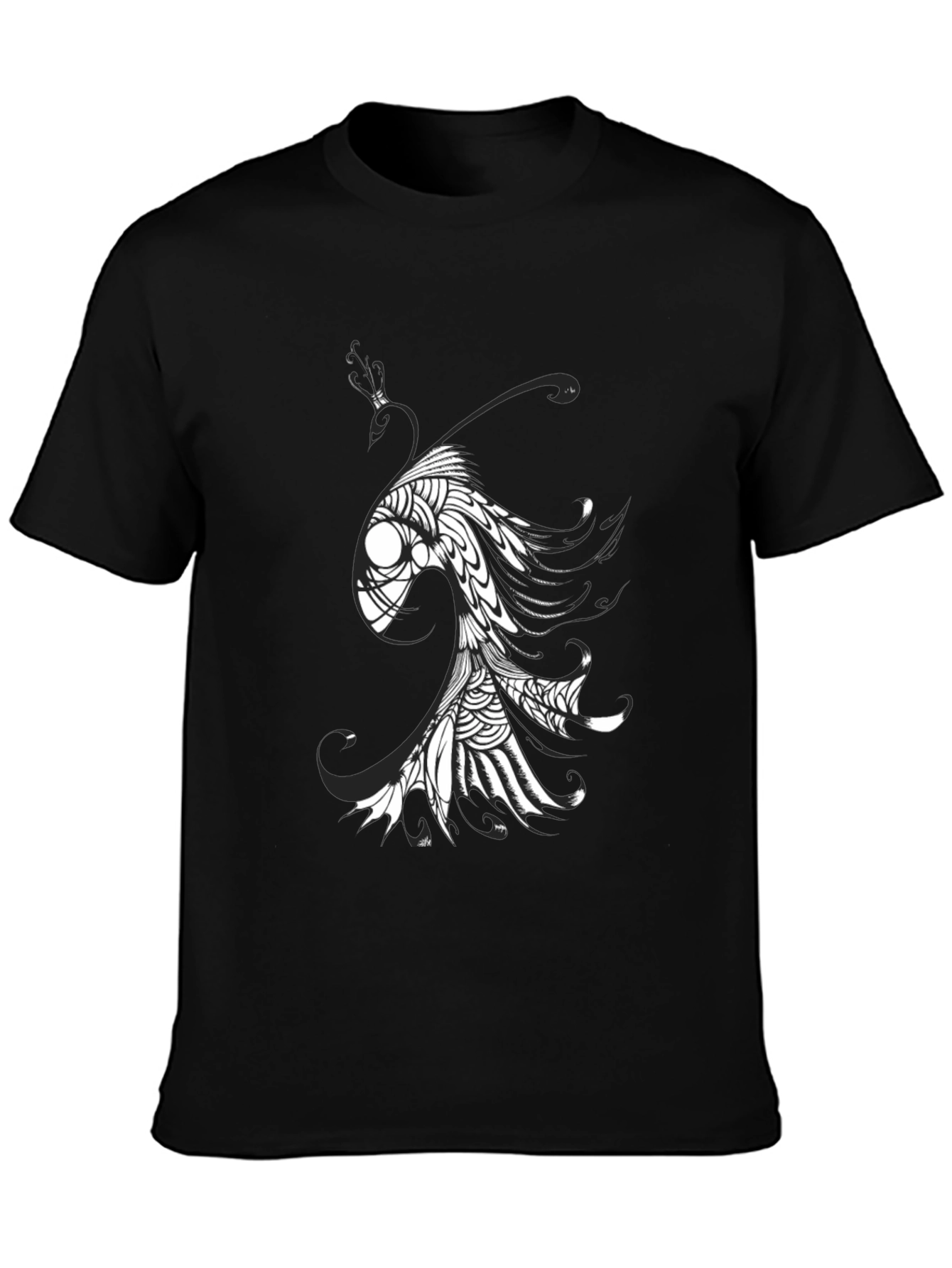 Abstract Fish Graphic Tee - Black Cotton Blend