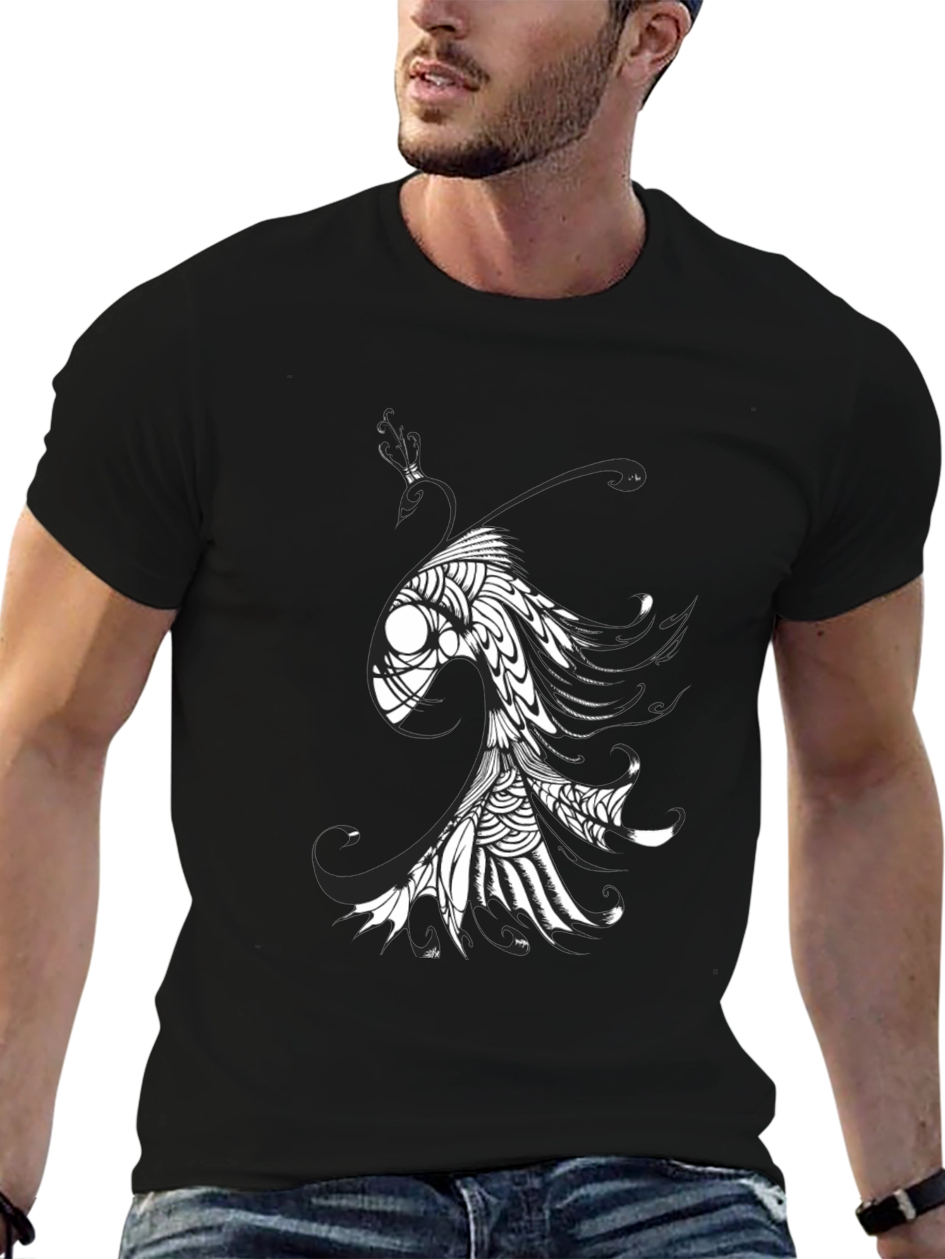 Abstract Fish Graphic Tee - Black Cotton Blend