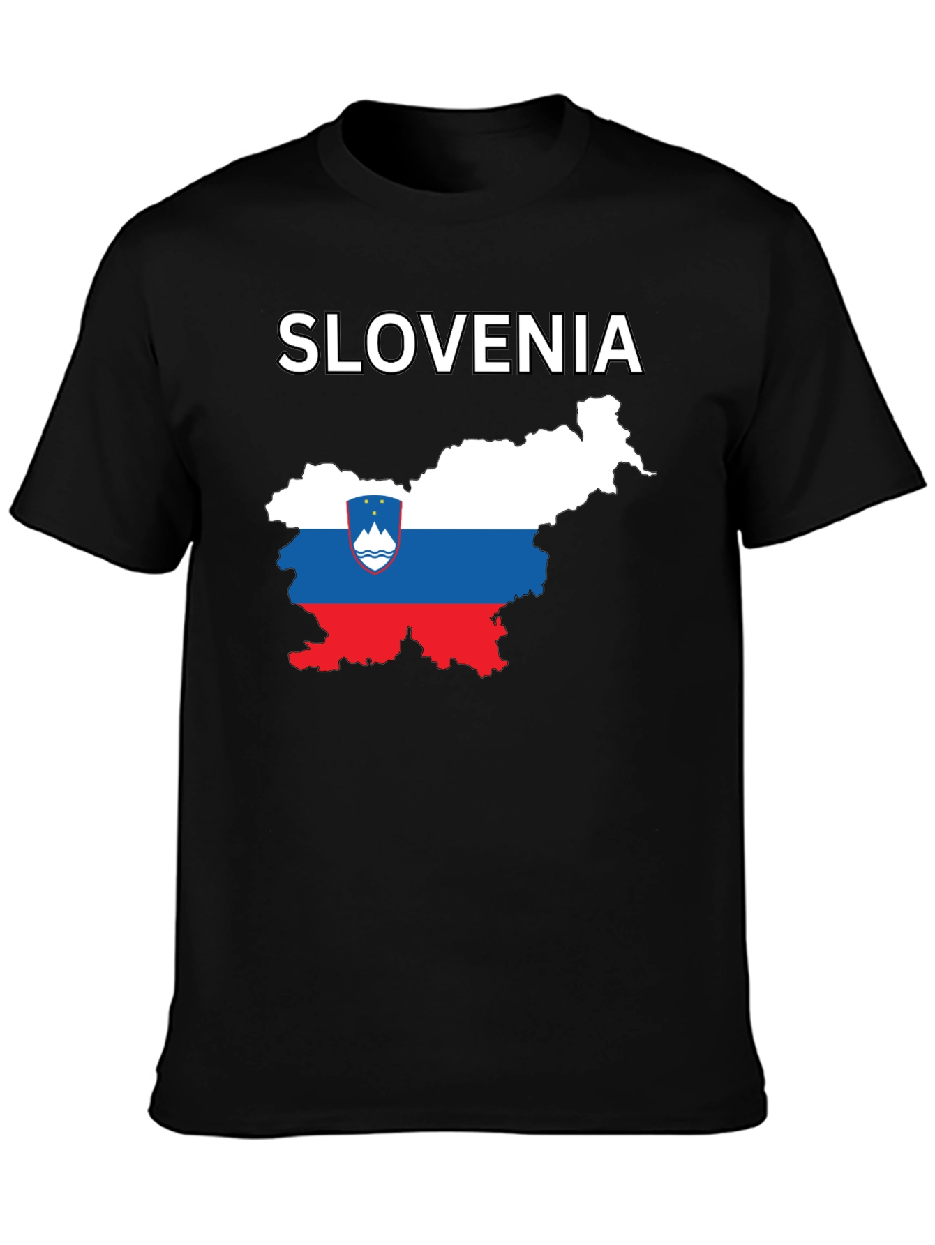 Slovenia Map Flag Graphic Print Black T-Shirt