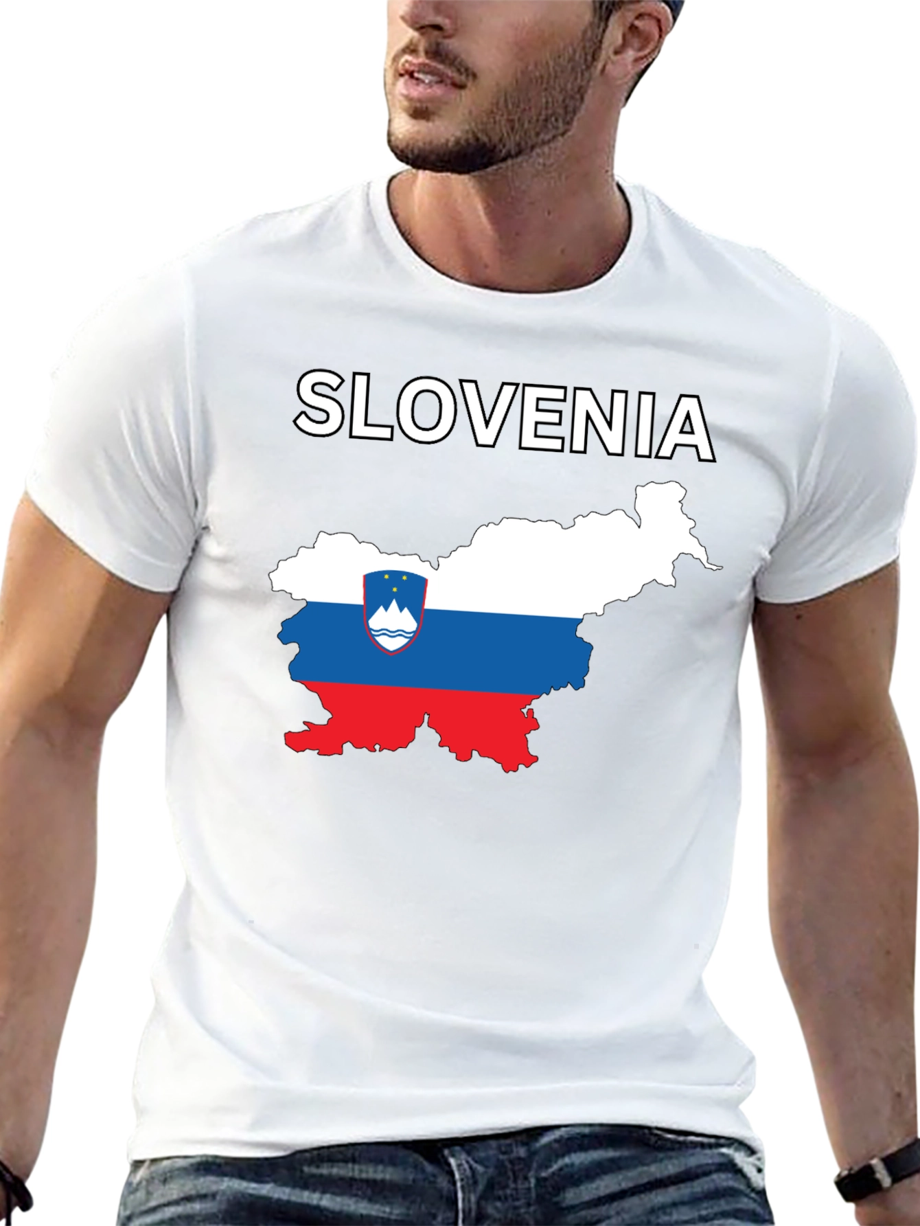 Slovenia Map Flag Graphic Print Black T-Shirt