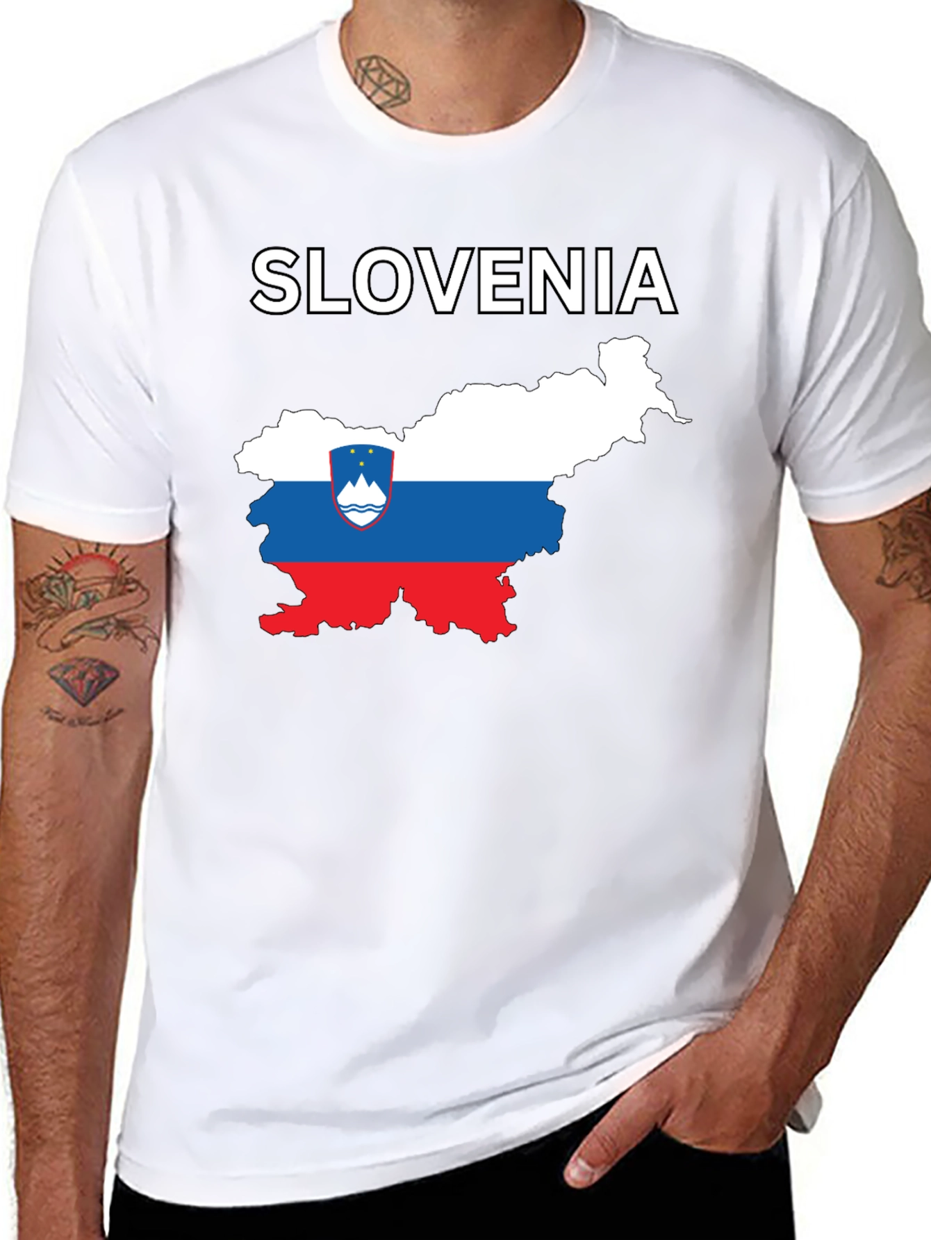 Slovenia Map Flag Graphic Print Black T-Shirt