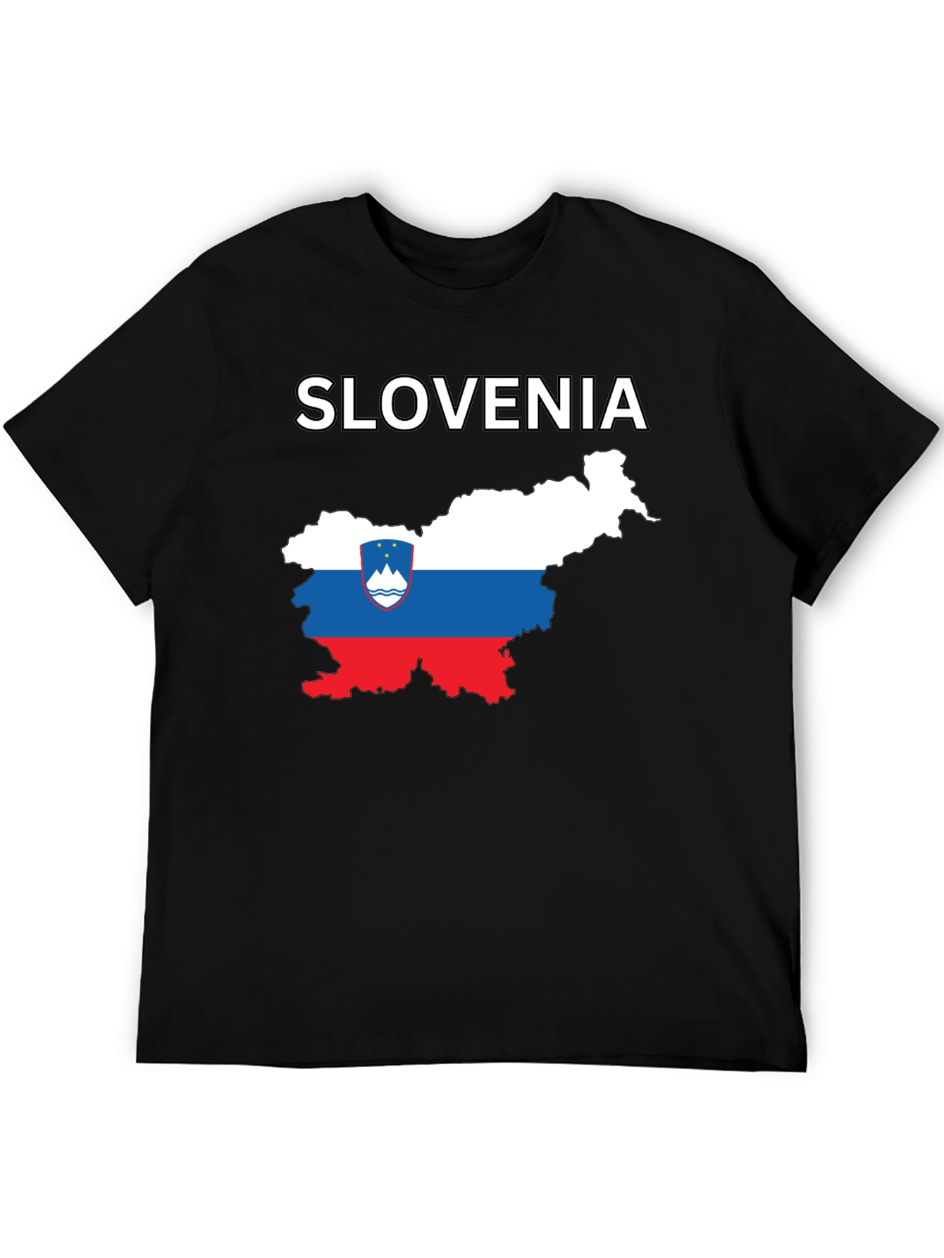 Slovenia Map Flag Graphic Print Black T-Shirt