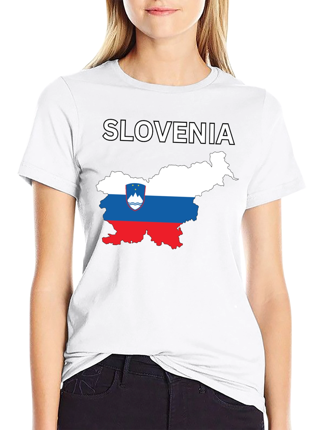Slovenia Map Flag Graphic Print Black T-Shirt