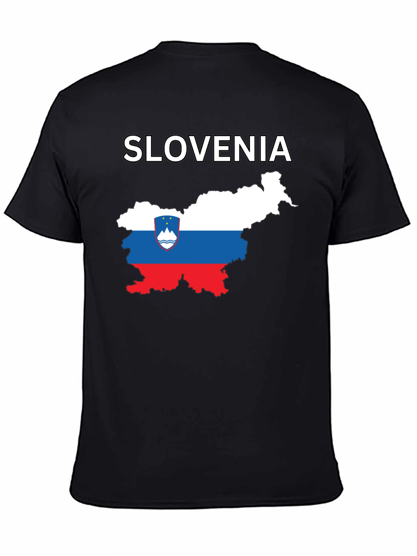 Slovenia Map Flag Graphic Print Black T-Shirt