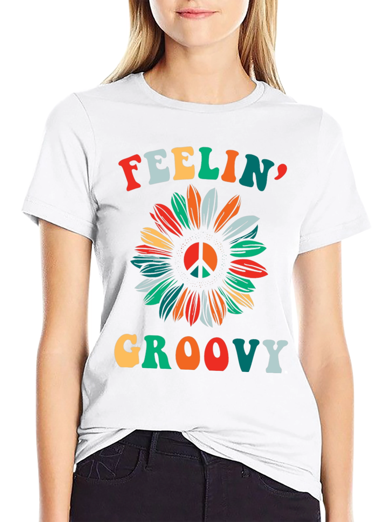 Feelin Groovy Peace Sign Sunflower Graphic Tee