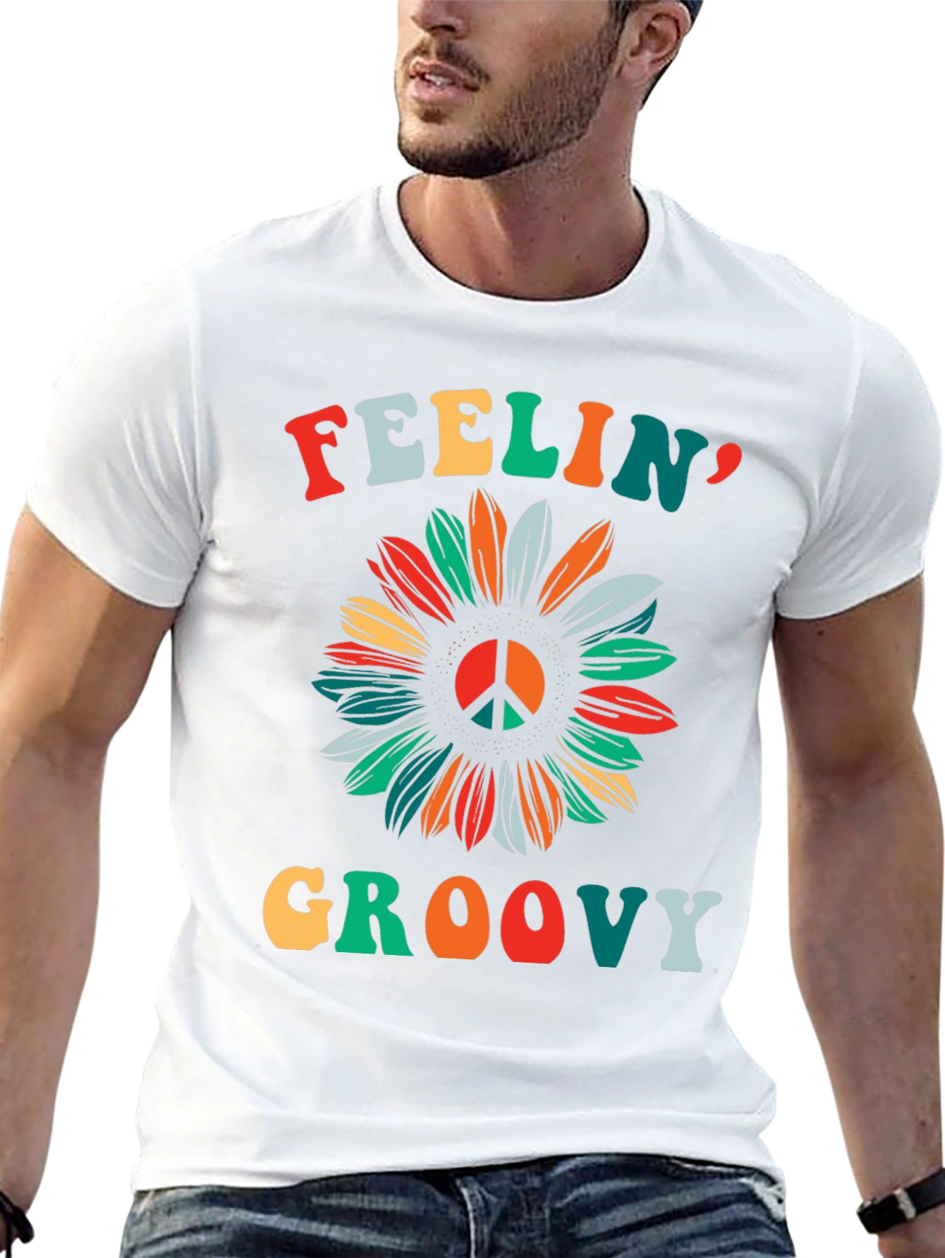 Feelin Groovy Peace Sign Sunflower Graphic Tee