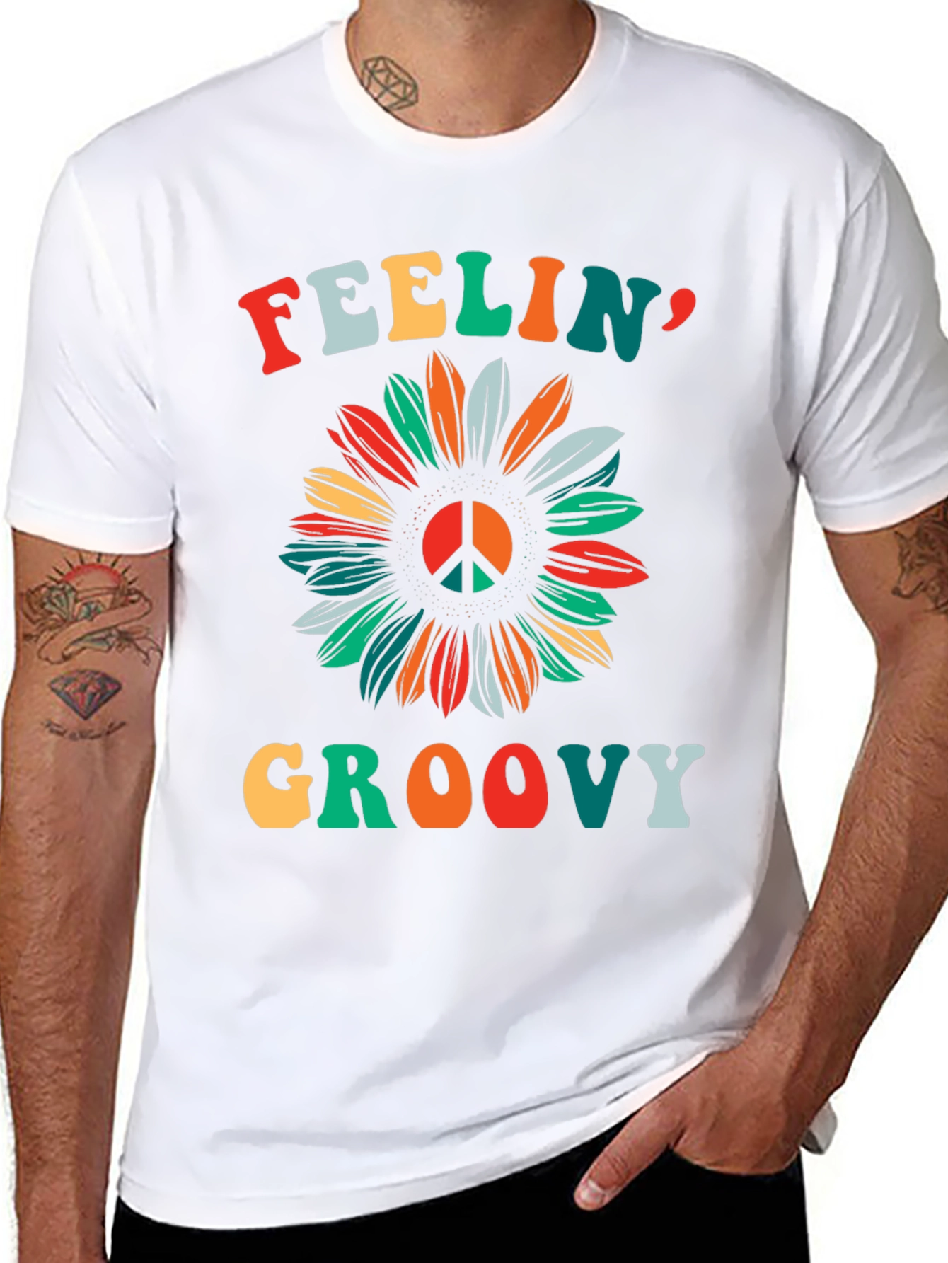 Feelin Groovy Peace Sign Sunflower Graphic Tee