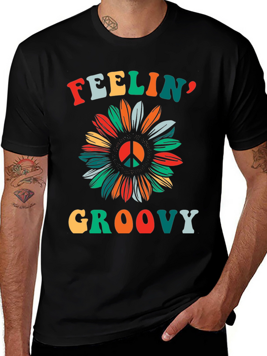 Feelin Groovy Peace Sign Sunflower Graphic Tee