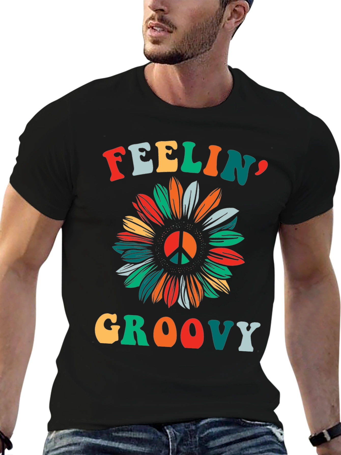 Feelin Groovy Peace Sign Sunflower Graphic Tee