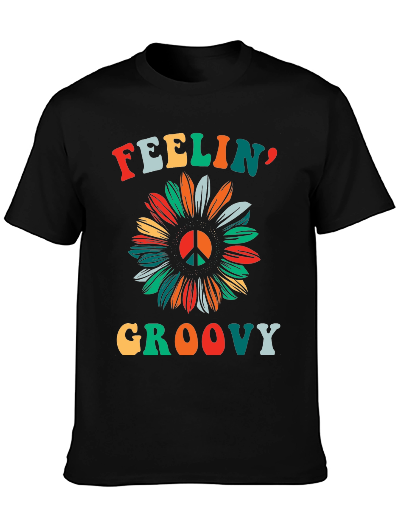 Feelin Groovy Peace Sign Sunflower Graphic Tee