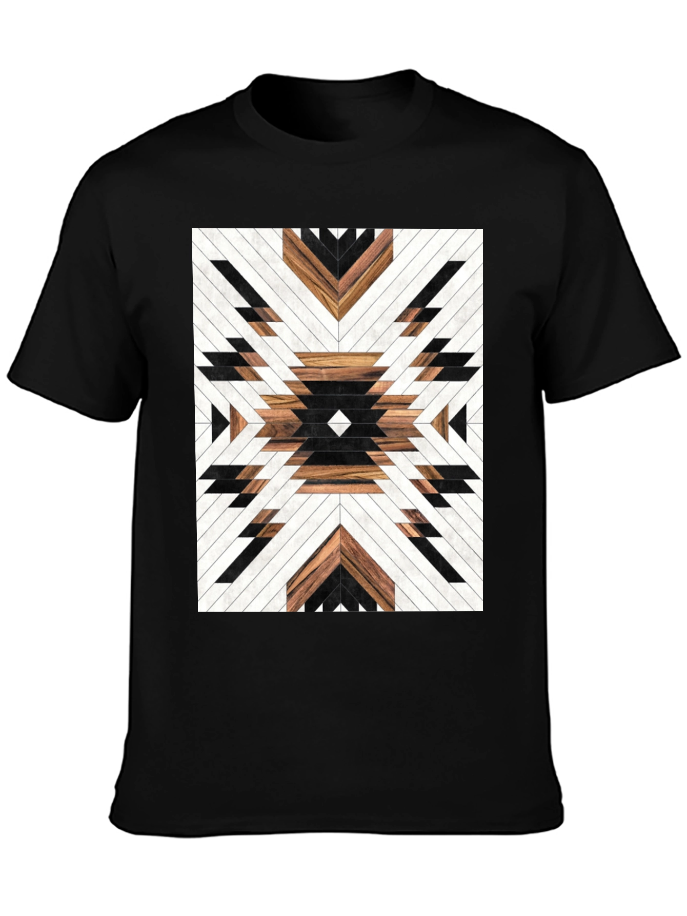 Geometric Wood Pattern Graphic Tee - Modern Design