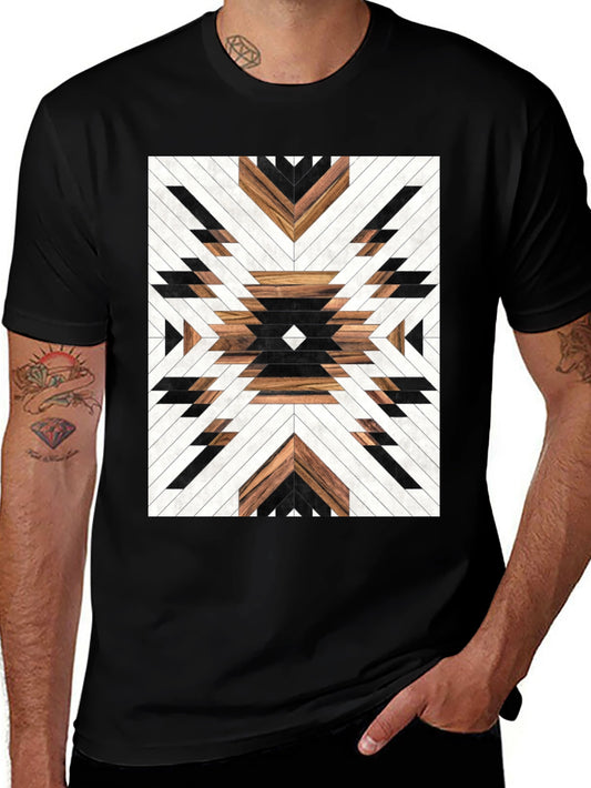 Geometric Wood Pattern Graphic Tee - Modern Design