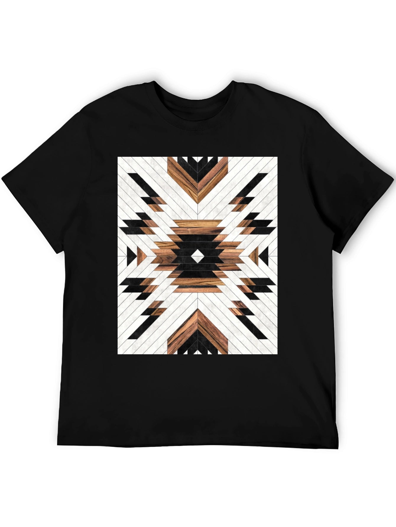 Geometric Wood Pattern Graphic Tee - Modern Design