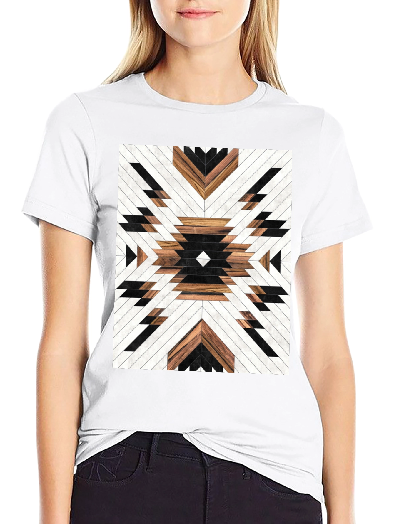 Geometric Wood Pattern Graphic Tee - Modern Design