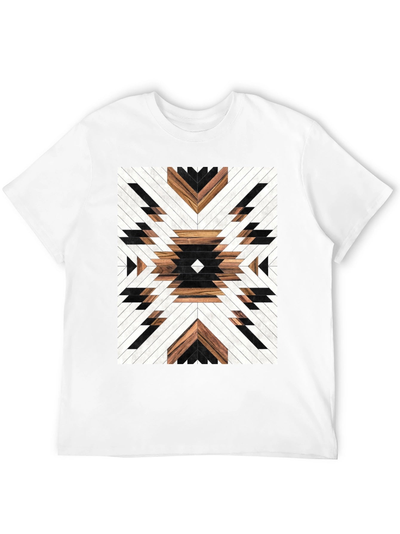 Geometric Wood Pattern Graphic Tee - Modern Design