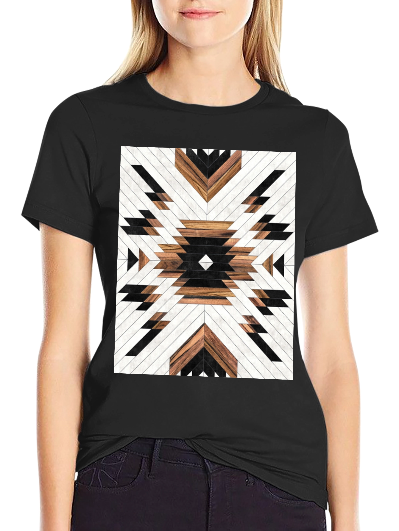 Geometric Wood Pattern Graphic Tee - Modern Design